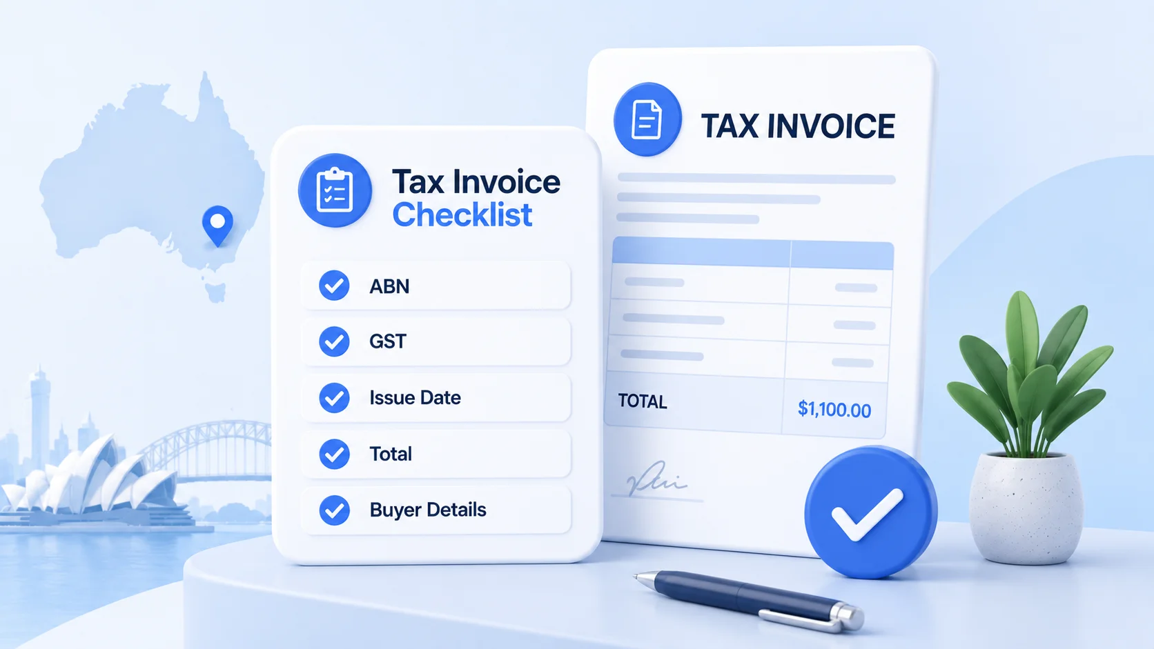 Illustrated InvoiceMate guide cover for an Australian tax invoice checklist