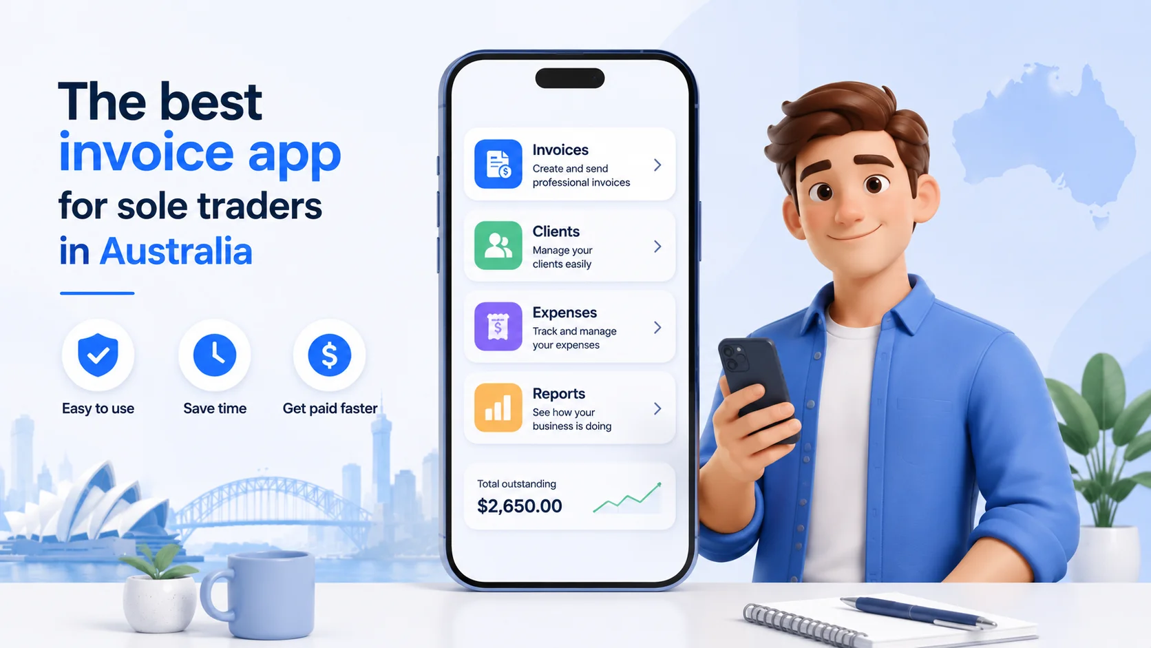 Illustrated InvoiceMate guide cover for choosing an invoice app for Australian sole traders